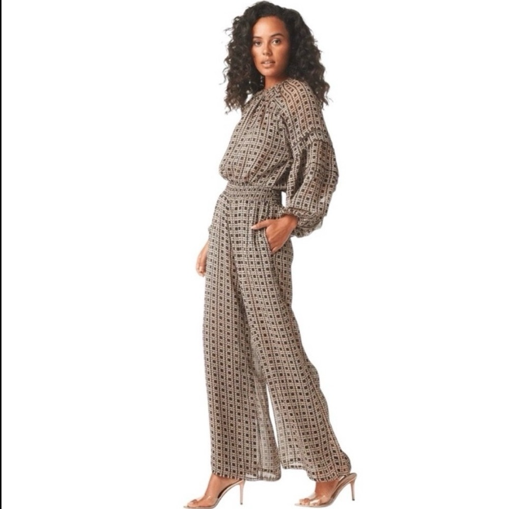 MISA Set Freda Wide Leg Pant & Victoire Top in Lattice Tile Print XS NWT